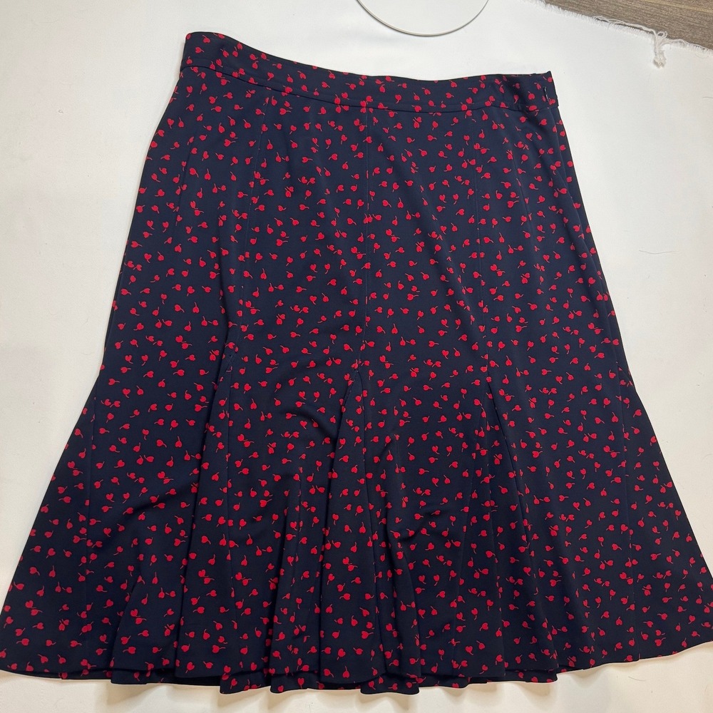 Talbots Skirt‎ Womens 6 Navy Blue Red Excellent Heart Print Panelled Flared Knee